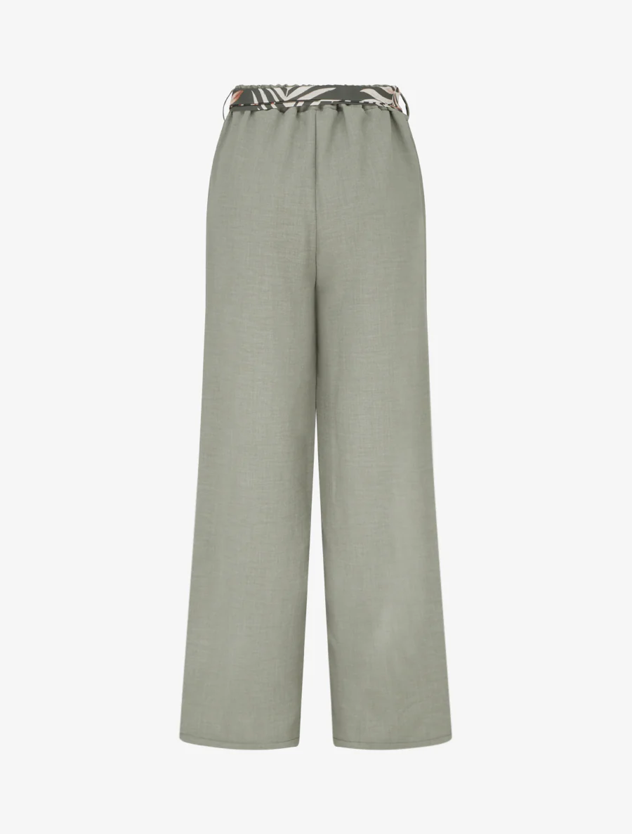 Rechte broek met linnen effect en ceintuur - Kaki - Image 2
