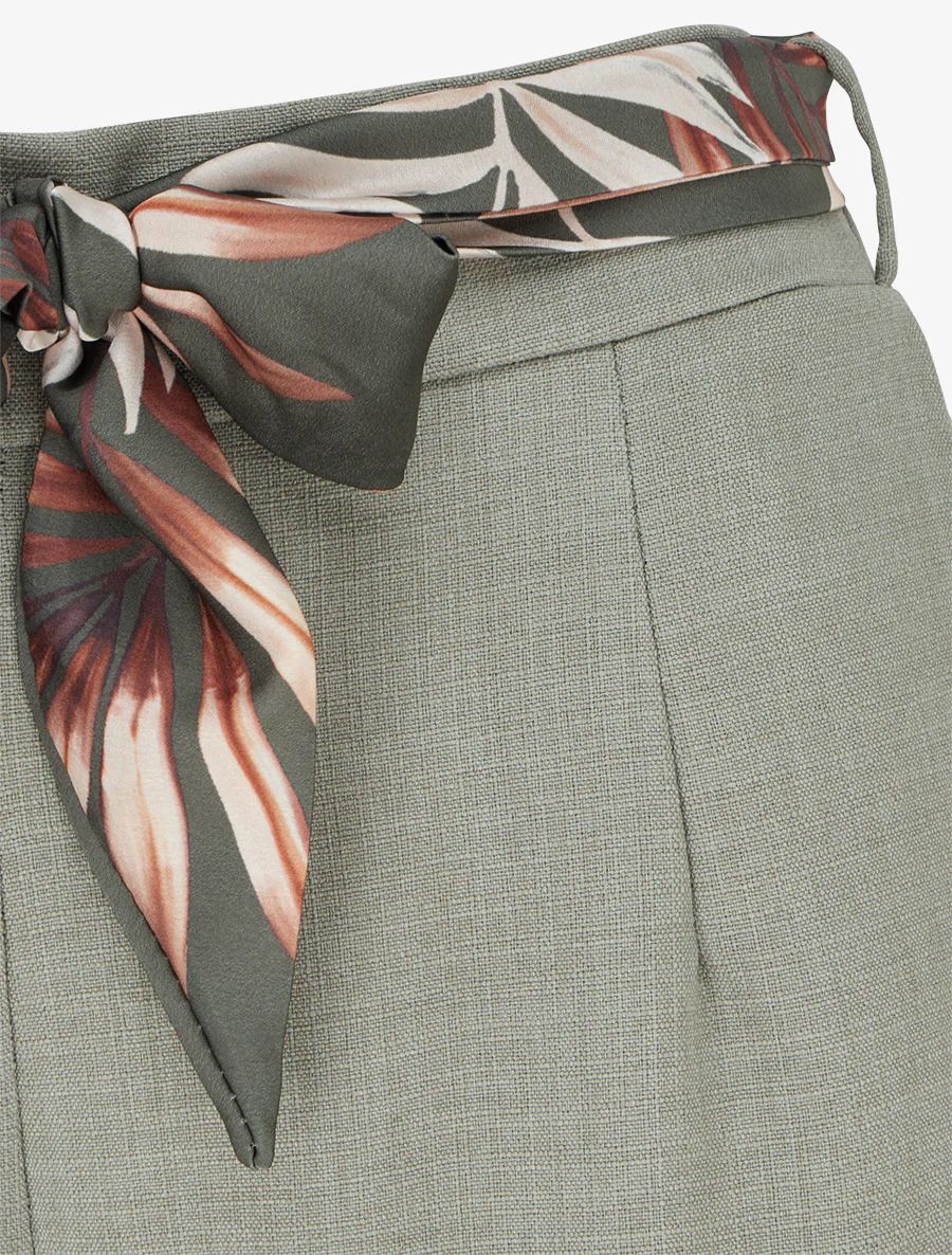 Rechte broek met linnen effect en ceintuur - Kaki - Image 3