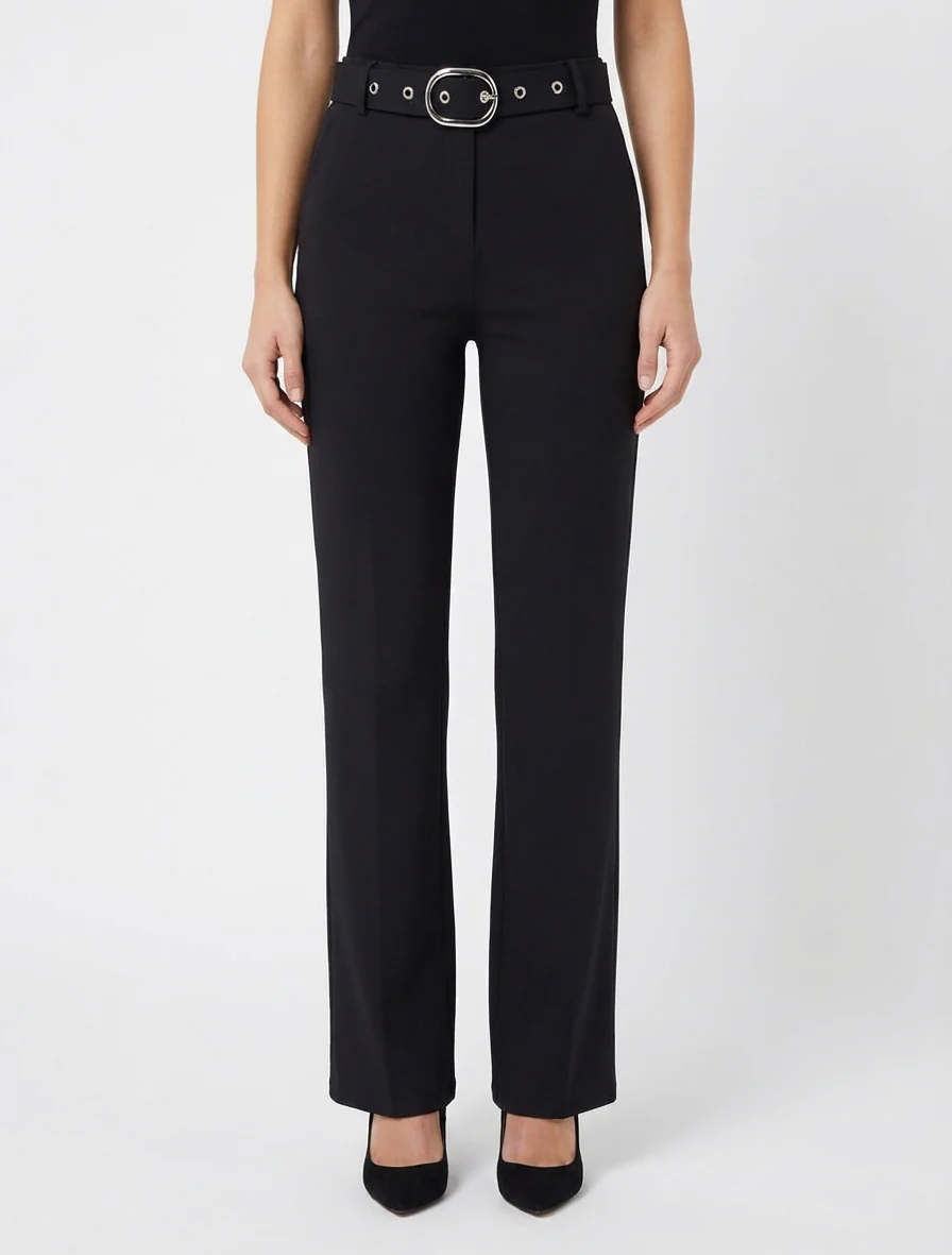 Rechte broek met riem - Zwart - Image 4