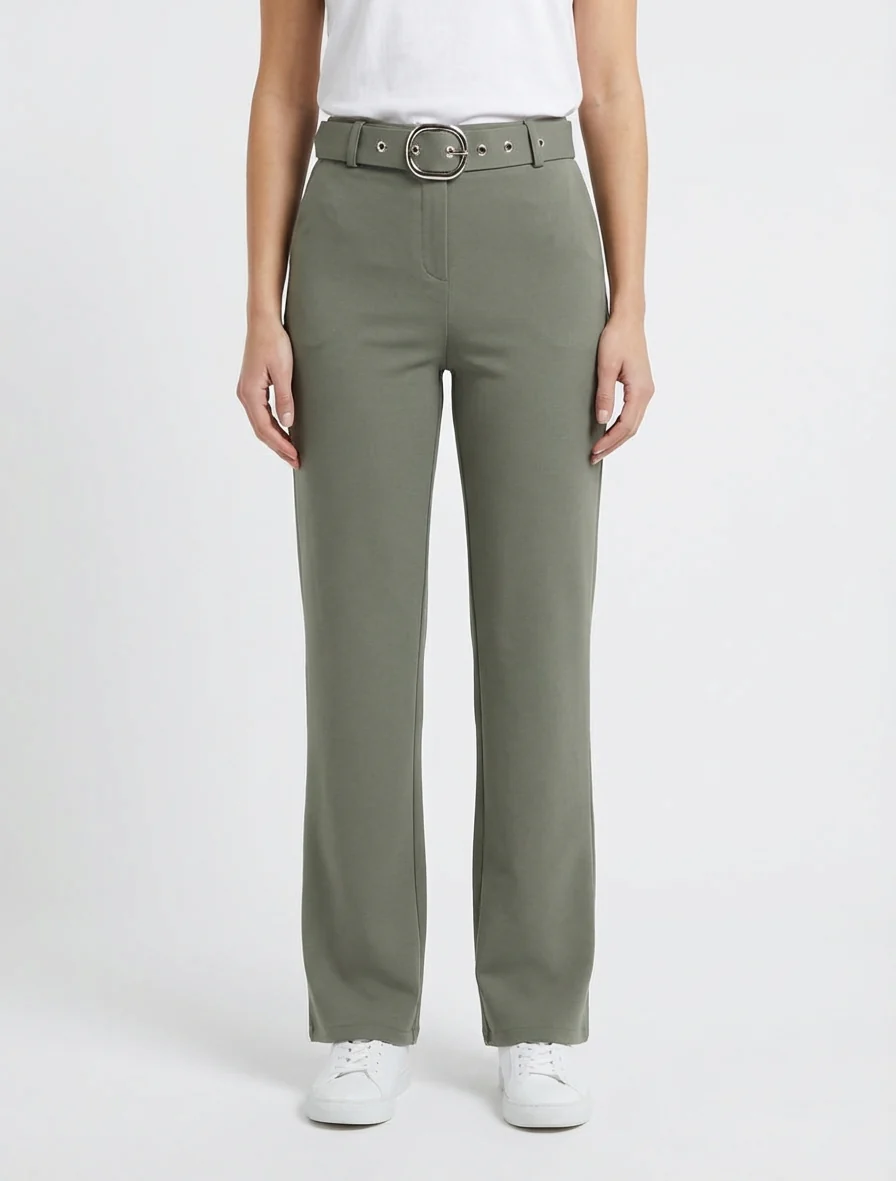 Rechte broek met riem - Kaki - Image 4
