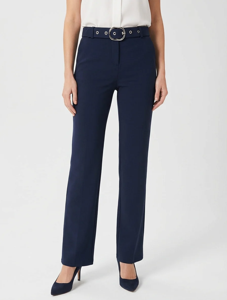 Rechte broek met riem - Marine - Image 4