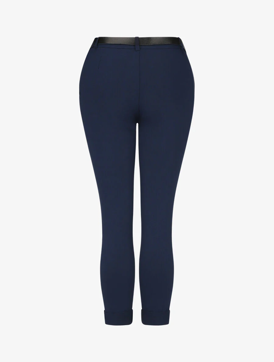 Rechte broek met sierlijke zakken - marineblauw - Image 2