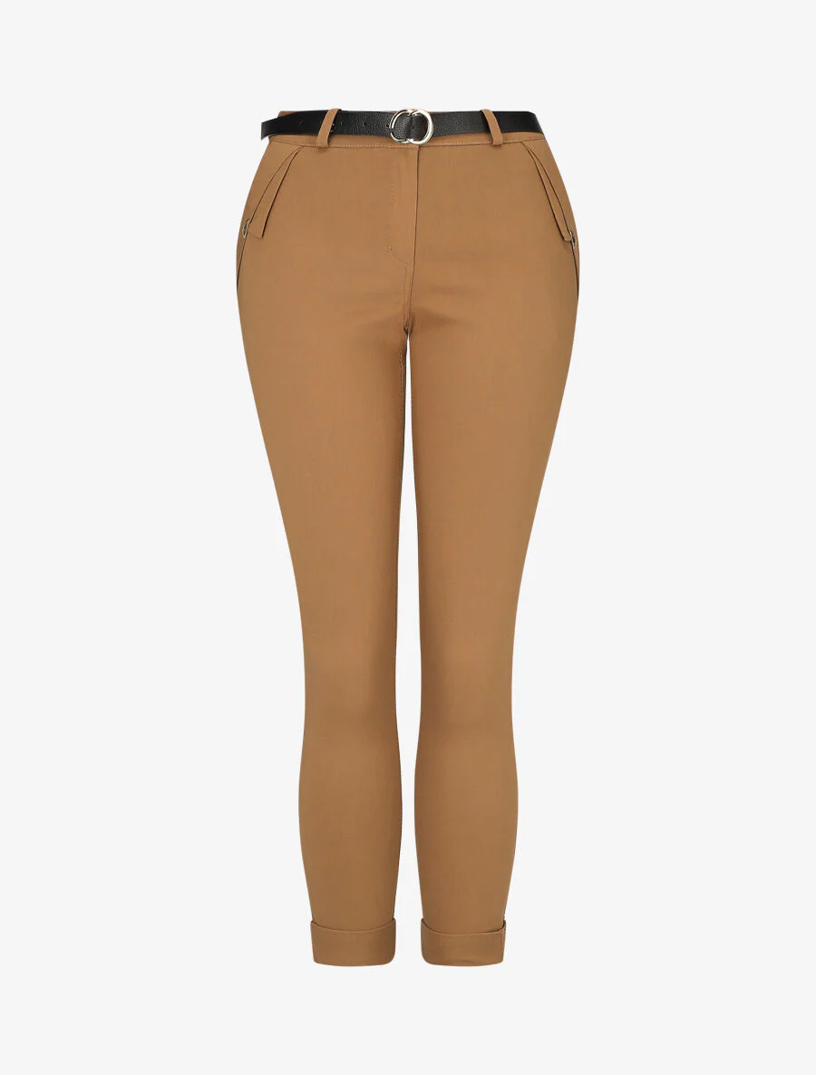 Rechte broek met sierlijke zakken - Kameel