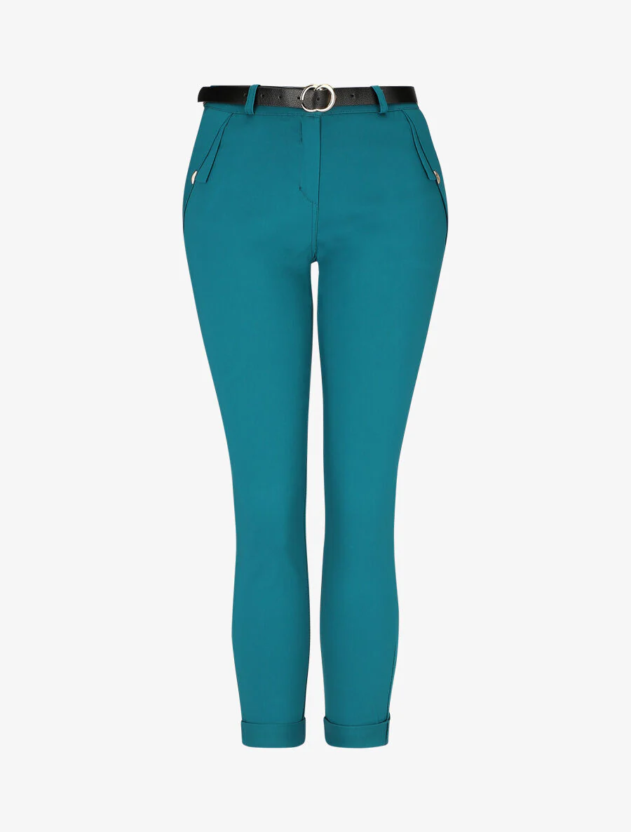Rechte broek met sierlijke zakken - Blauwgroen
