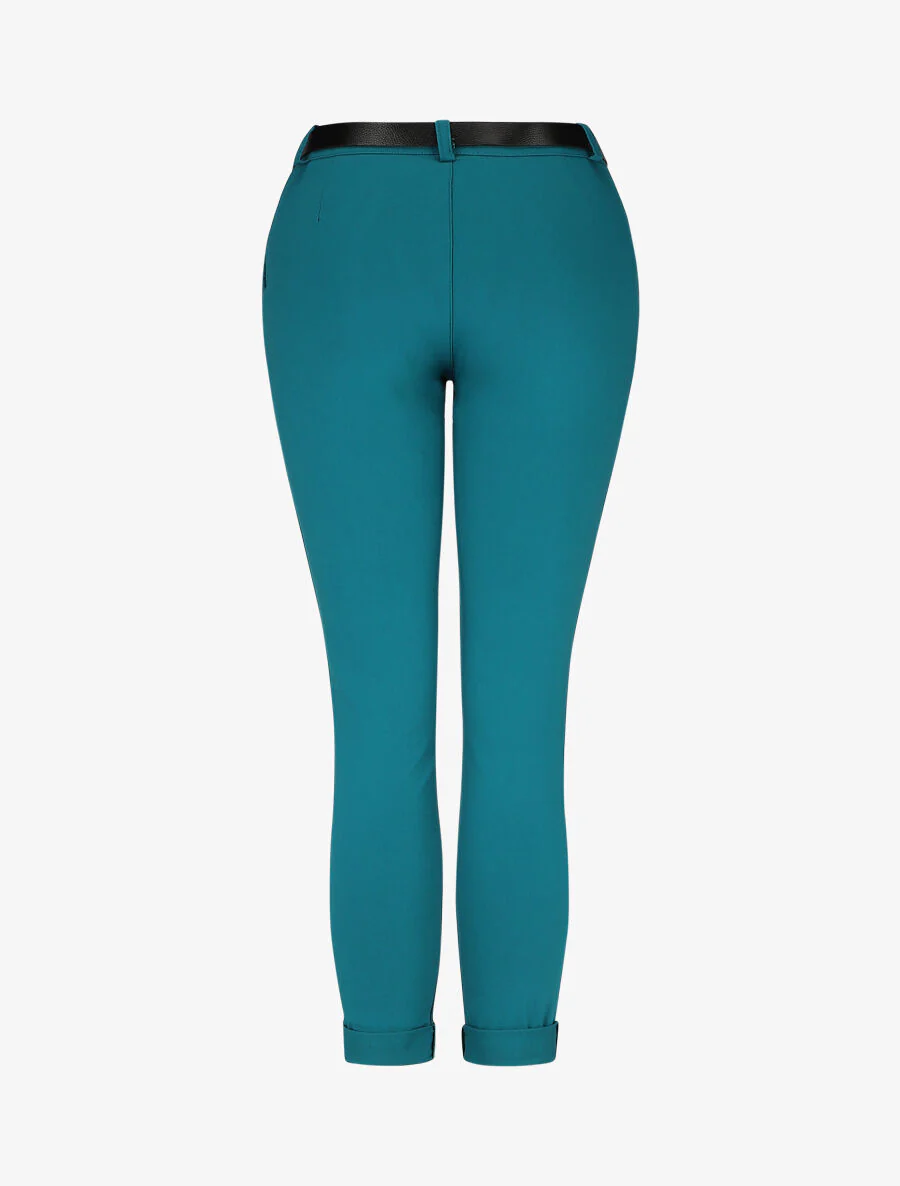 Rechte broek met sierlijke zakken - Blauwgroen - Image 2