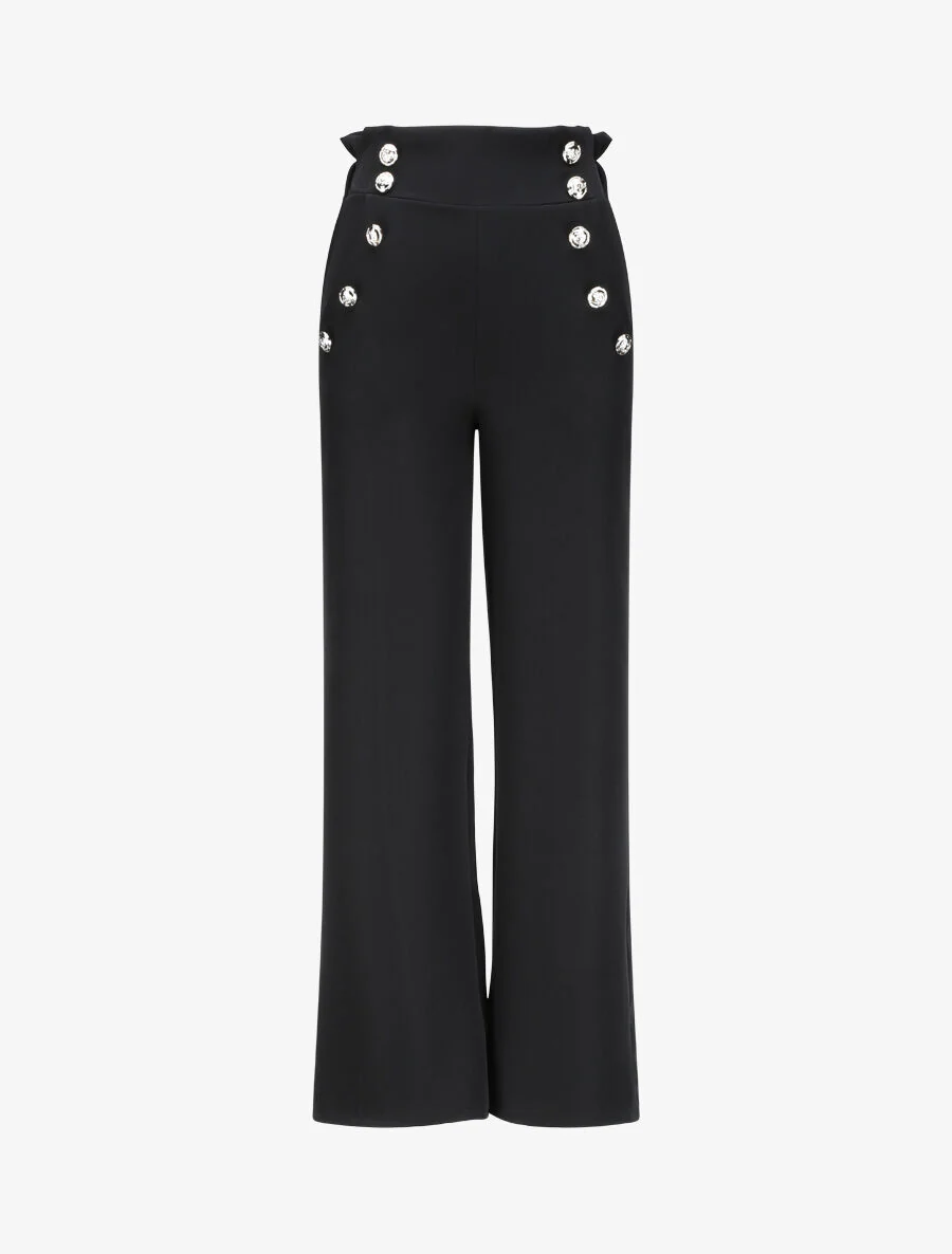 Rechte broek met knopen en gestileerde taille - Zwart