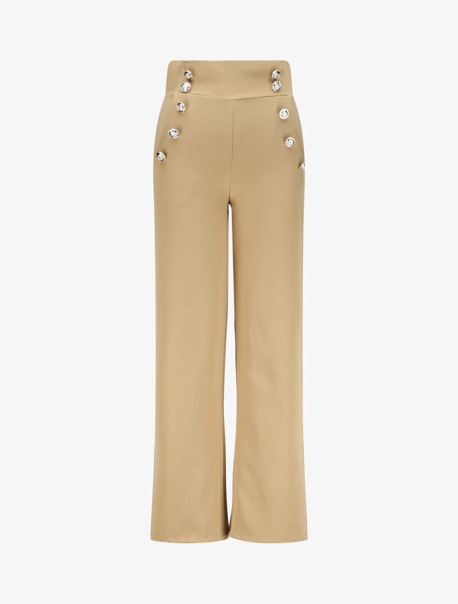 Rechte broek met knopen en gestileerde taille - Camel