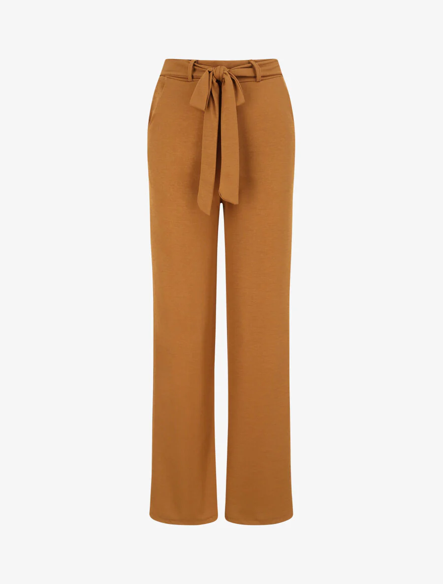 Rechte wijde effen broek met hoge taille - Camel