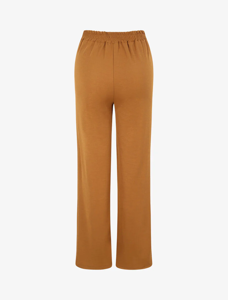 Rechte wijde effen broek met hoge taille - Camel - Image 2