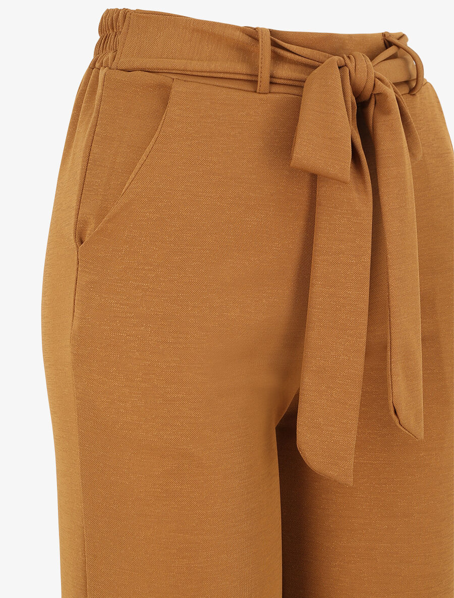 Rechte wijde effen broek met hoge taille - Camel - Image 3