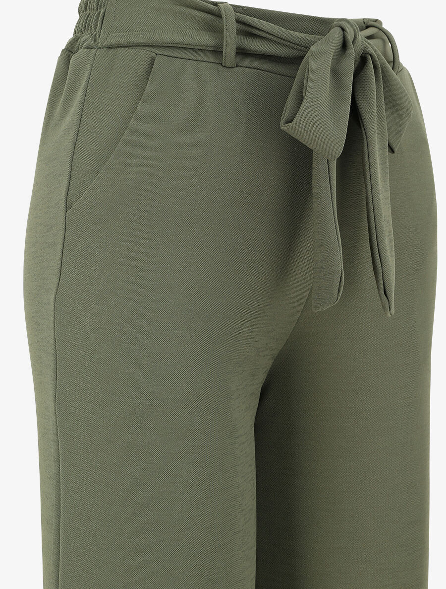 Rechte wijde effen broek met hoge taille - Kakigroen - Image 3