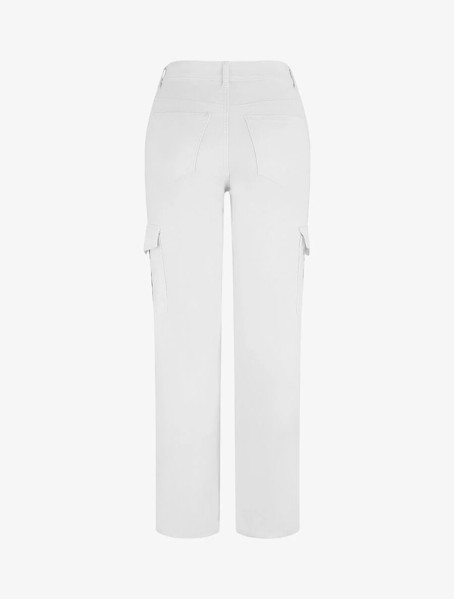 Rechte cargo jeans met hoge taille - Wit - Image 2