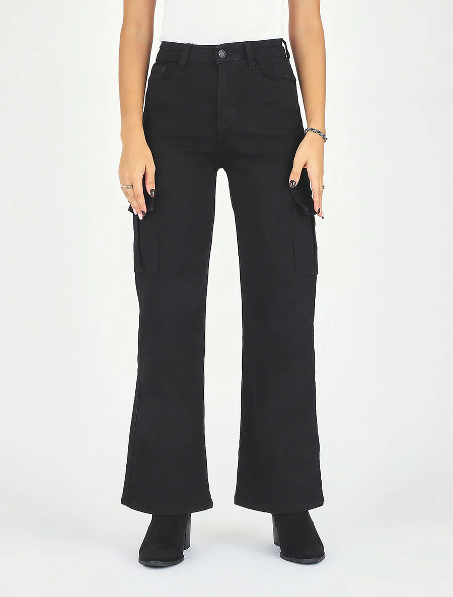 Rechte cargo jeans met hoge taille - Zwart - Image 4
