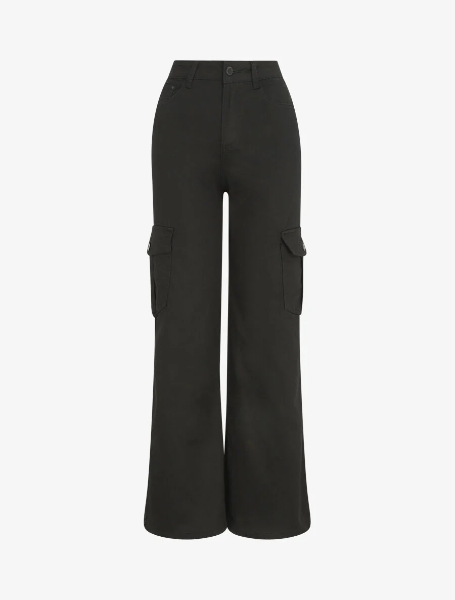 Rechte cargojeans met hoge taille - zwart