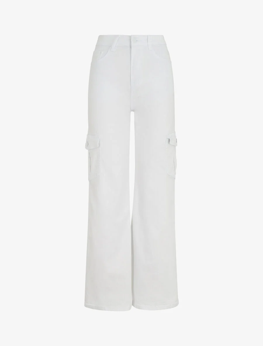 Rechte cargojeans met hoge taille - Wit