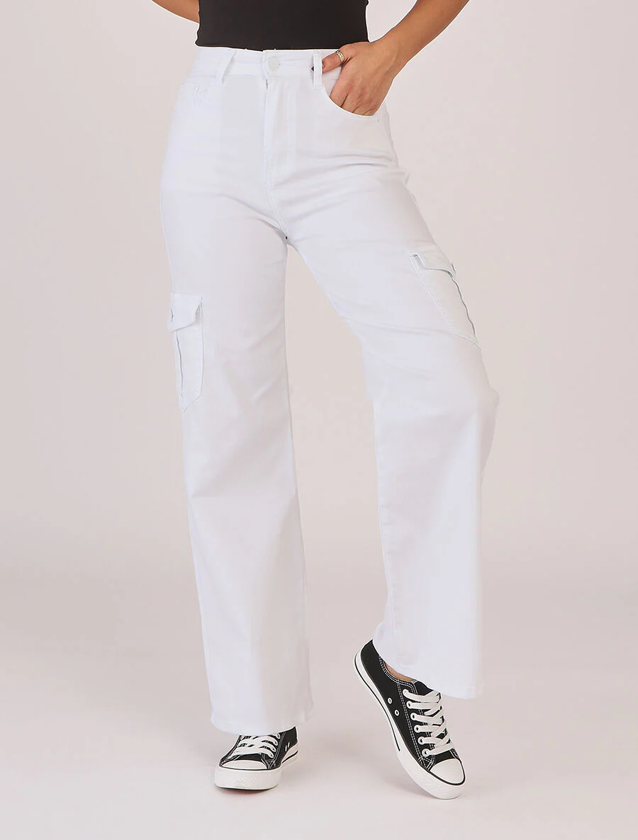 Rechte cargojeans met hoge taille - Wit - Image 4