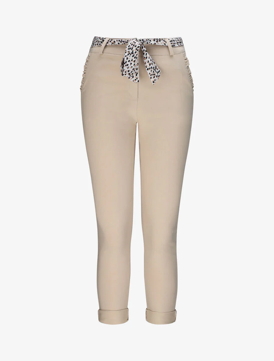 Rechte chino broek met ruches zakken - Beige