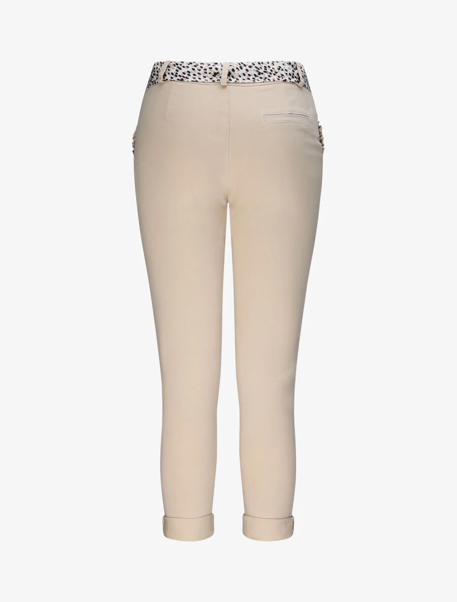 Rechte chino broek met ruches zakken - Beige - Image 2