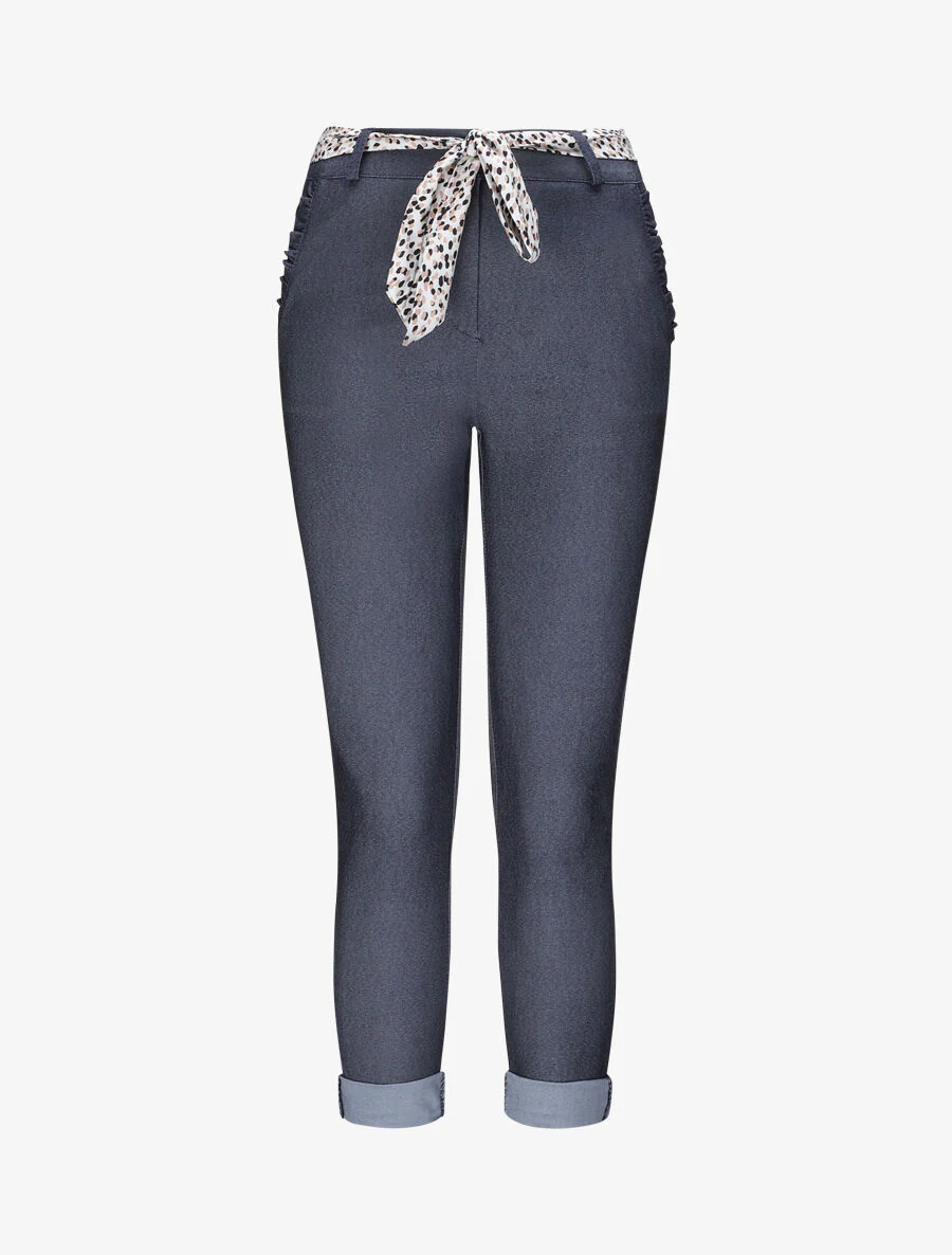Rechte chino broek met ruches zakken - Blauw denim