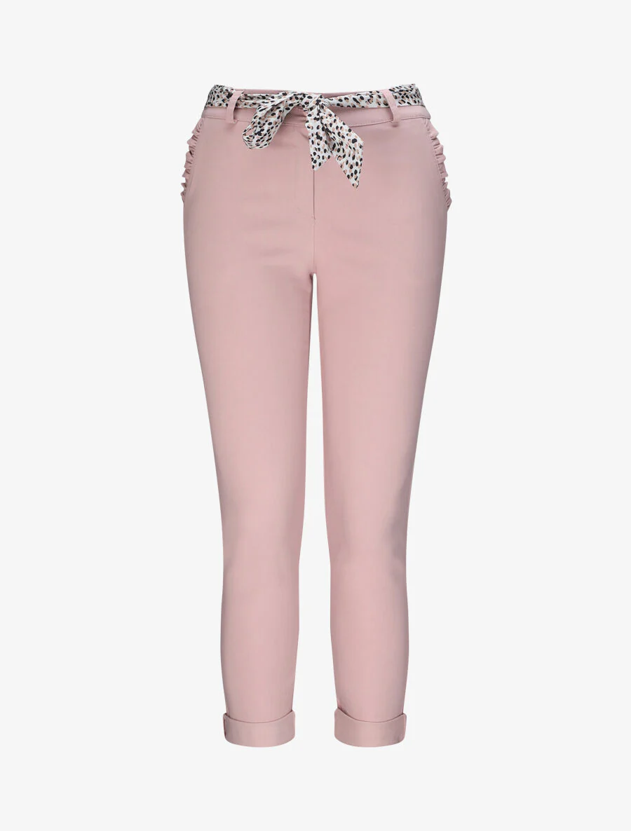 Rechte chino broek met ruches zakken - Roze