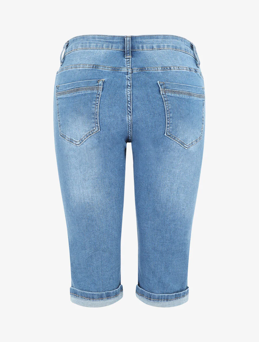Rechte denim bermuda shorts met boorden - blauw - Image 2