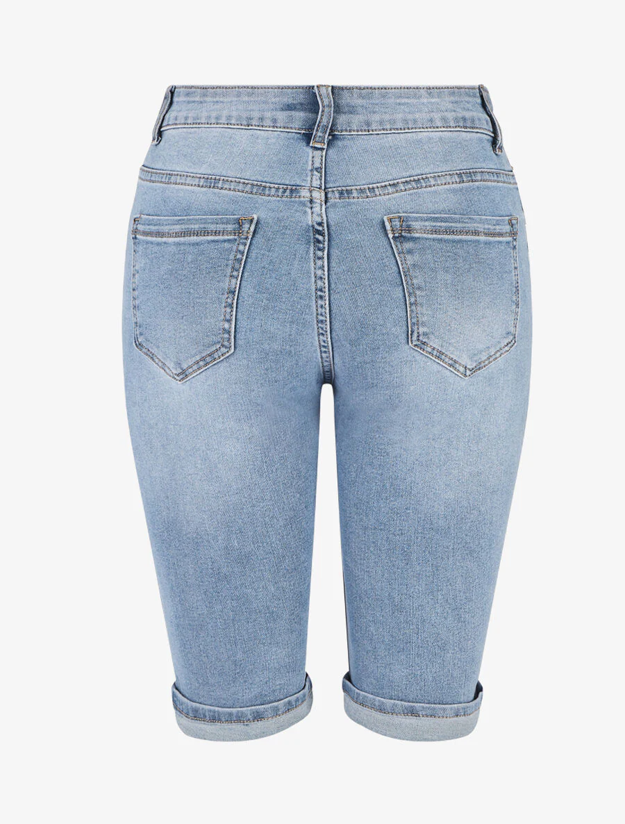 Rechte denim bermuda shorts met zomen - blauw - Image 2