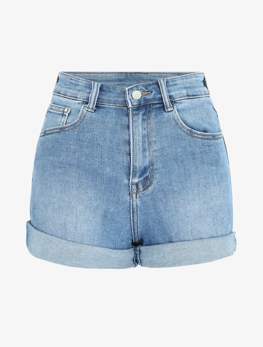 Rechte denim shorts - blauw