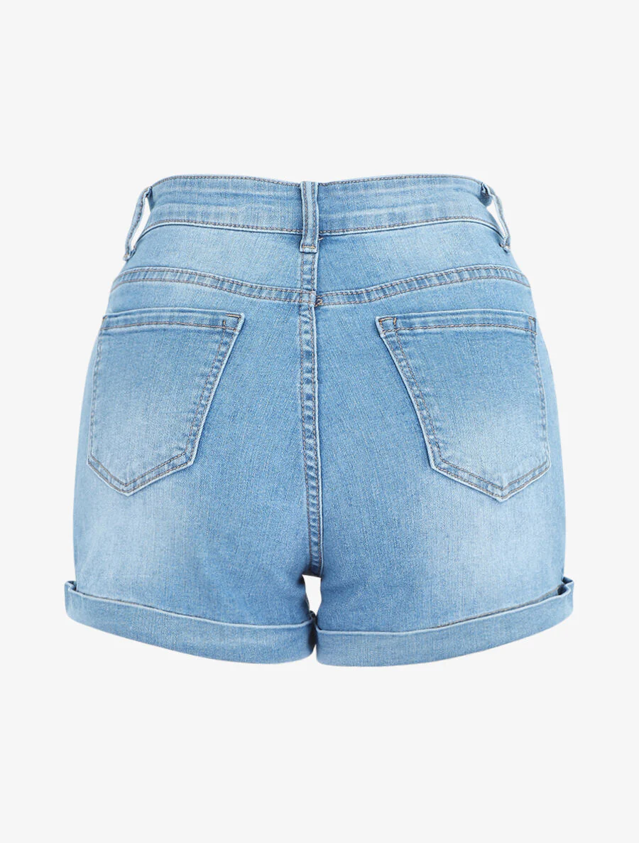 Rechte denim shorts met boorden - blauw - Image 2