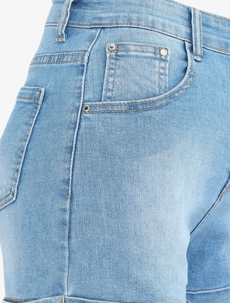 Rechte denim shorts met boorden - blauw - Image 3