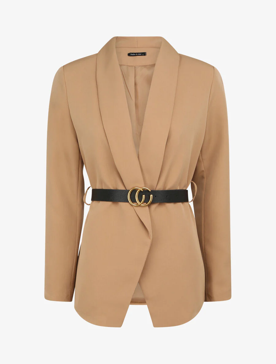 Rechte effen blazer - Beige