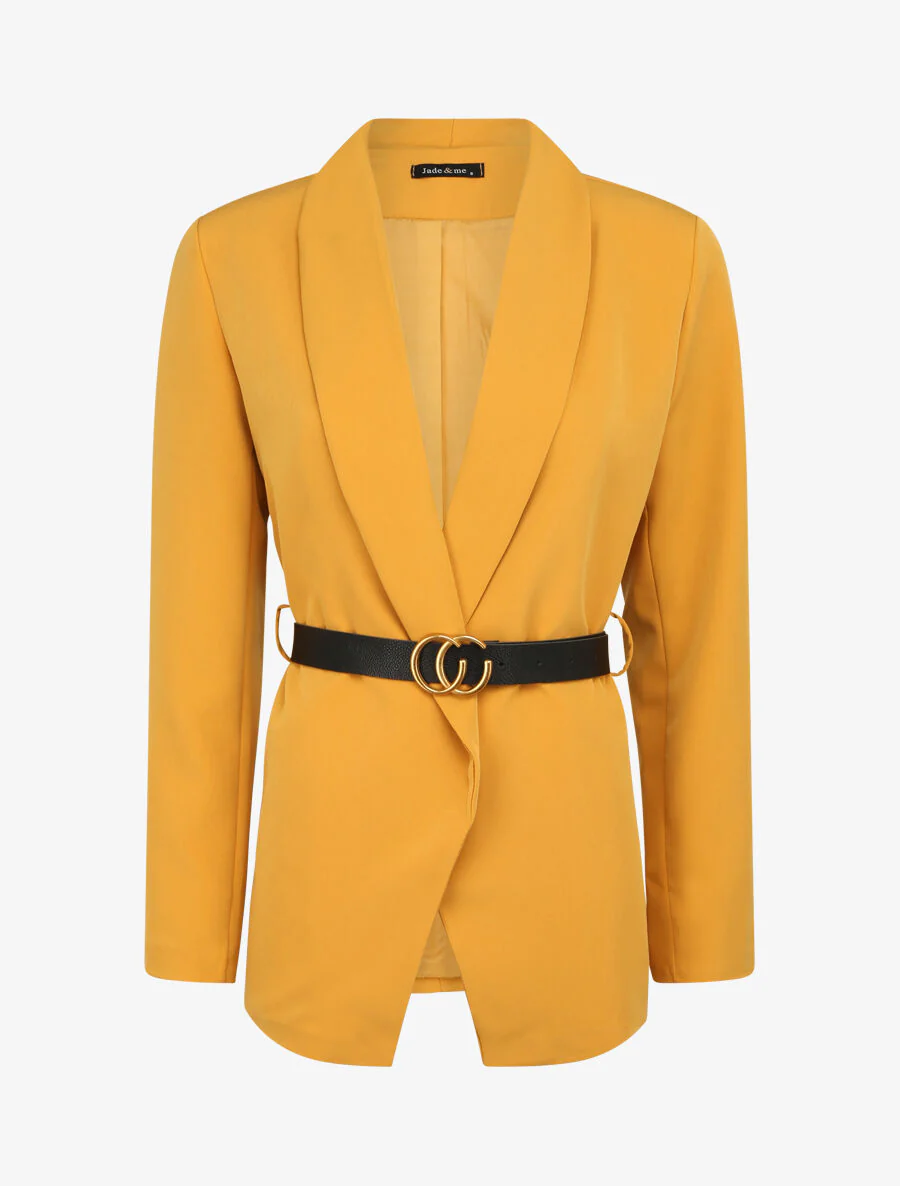 Rechte effen blazer - Mosterdkleurig