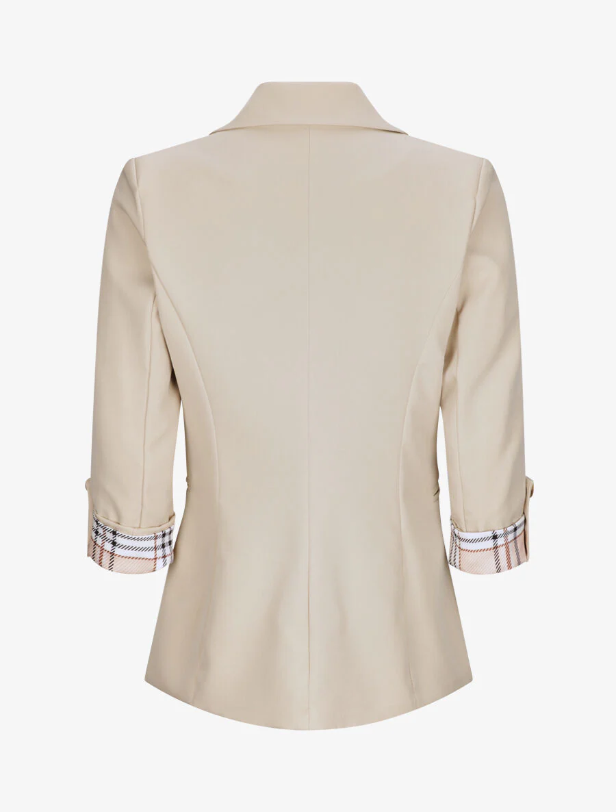 Rechte effen blazer met 3/4 mouwen en vierkante revers - Beige - Image 2
