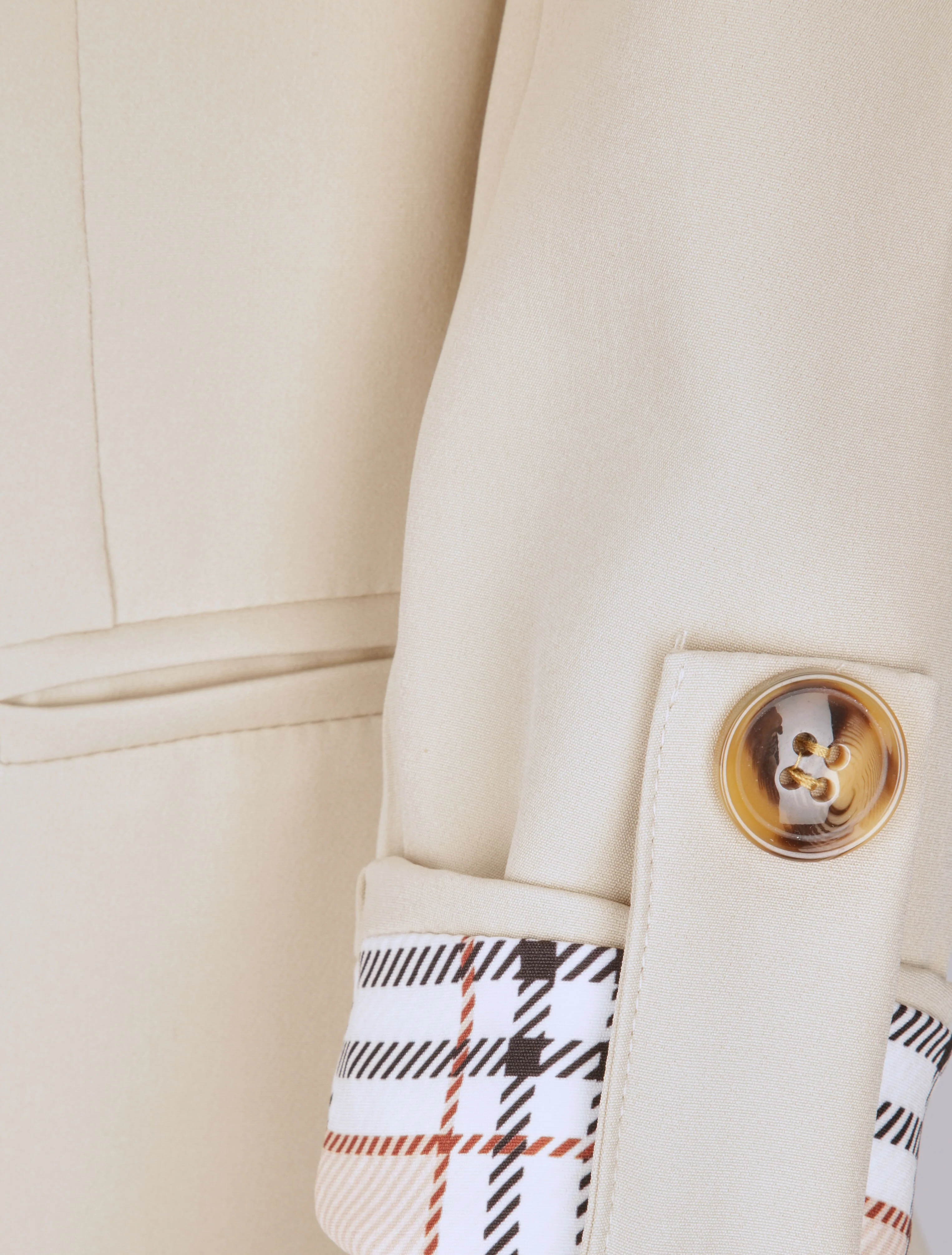 Rechte effen blazer met 3/4 mouwen en vierkante revers - Beige - Image 3