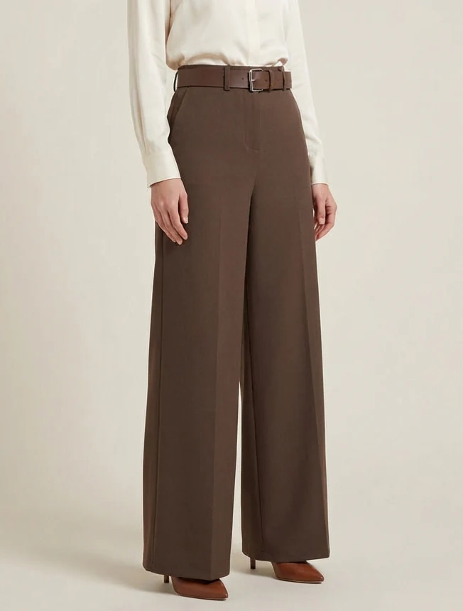 Rechte effen broek met hoge taille - Bruin - Image 4