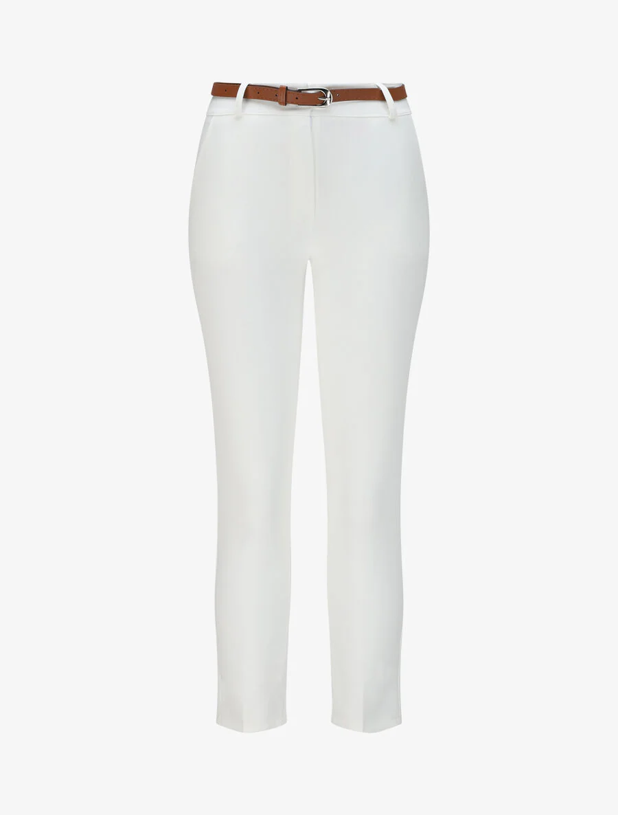 Rechte effen hoge taille broek - Wit