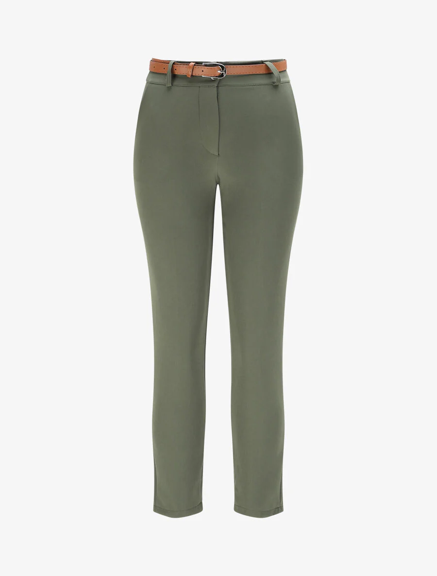 Rechte effen hoge taille broek - Khaki