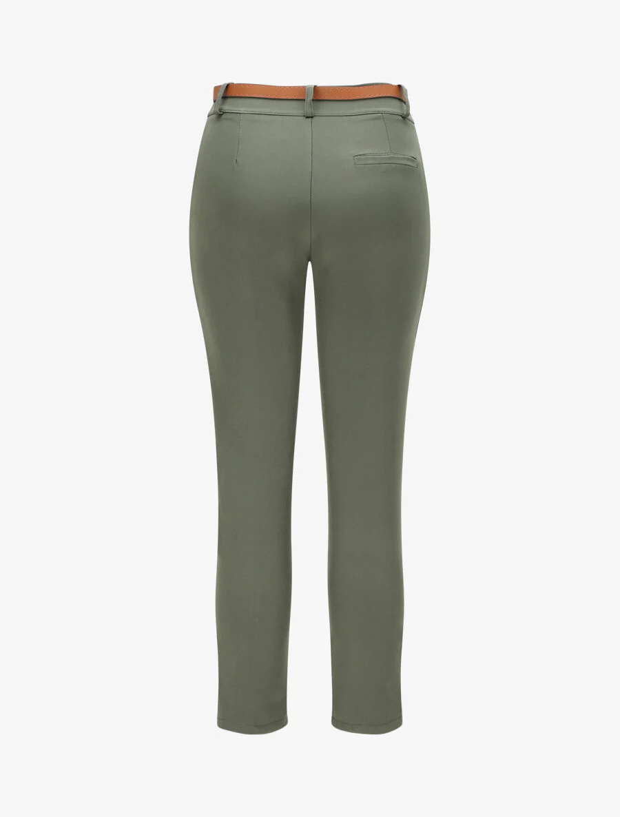 Rechte effen hoge taille broek - Khaki - Image 2