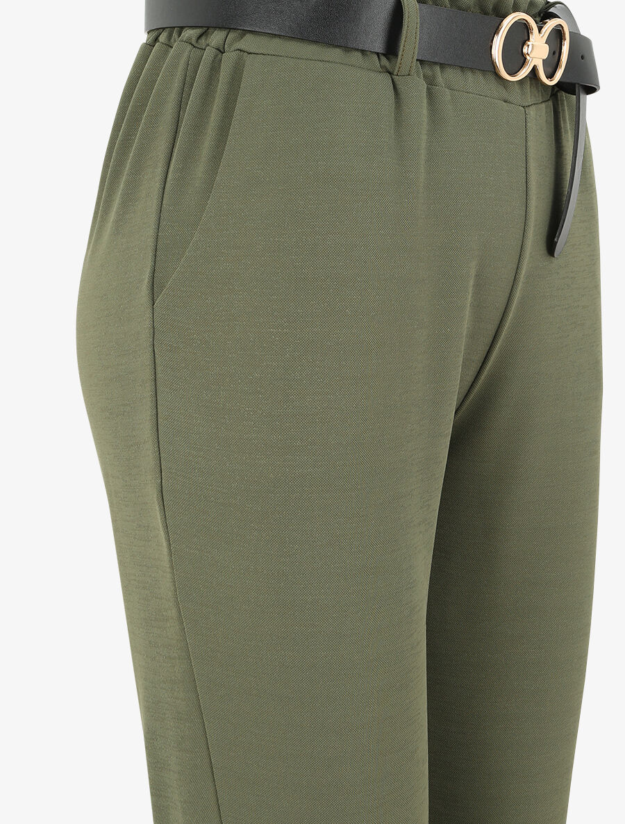 Rechte effen hoge taille gerimpelde broek - Kakigroen - Image 3