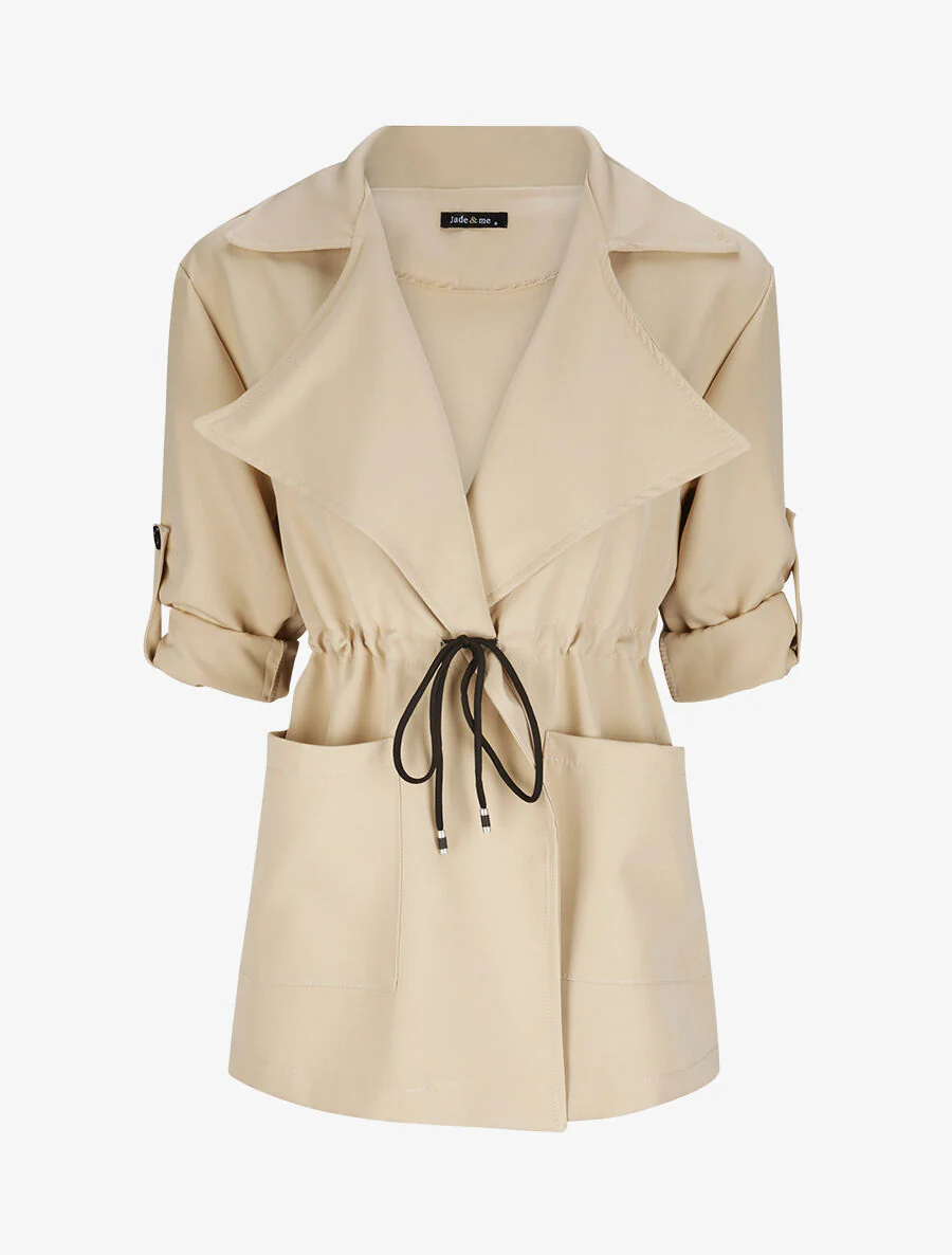 Rechte effen jas met kraag - Beige