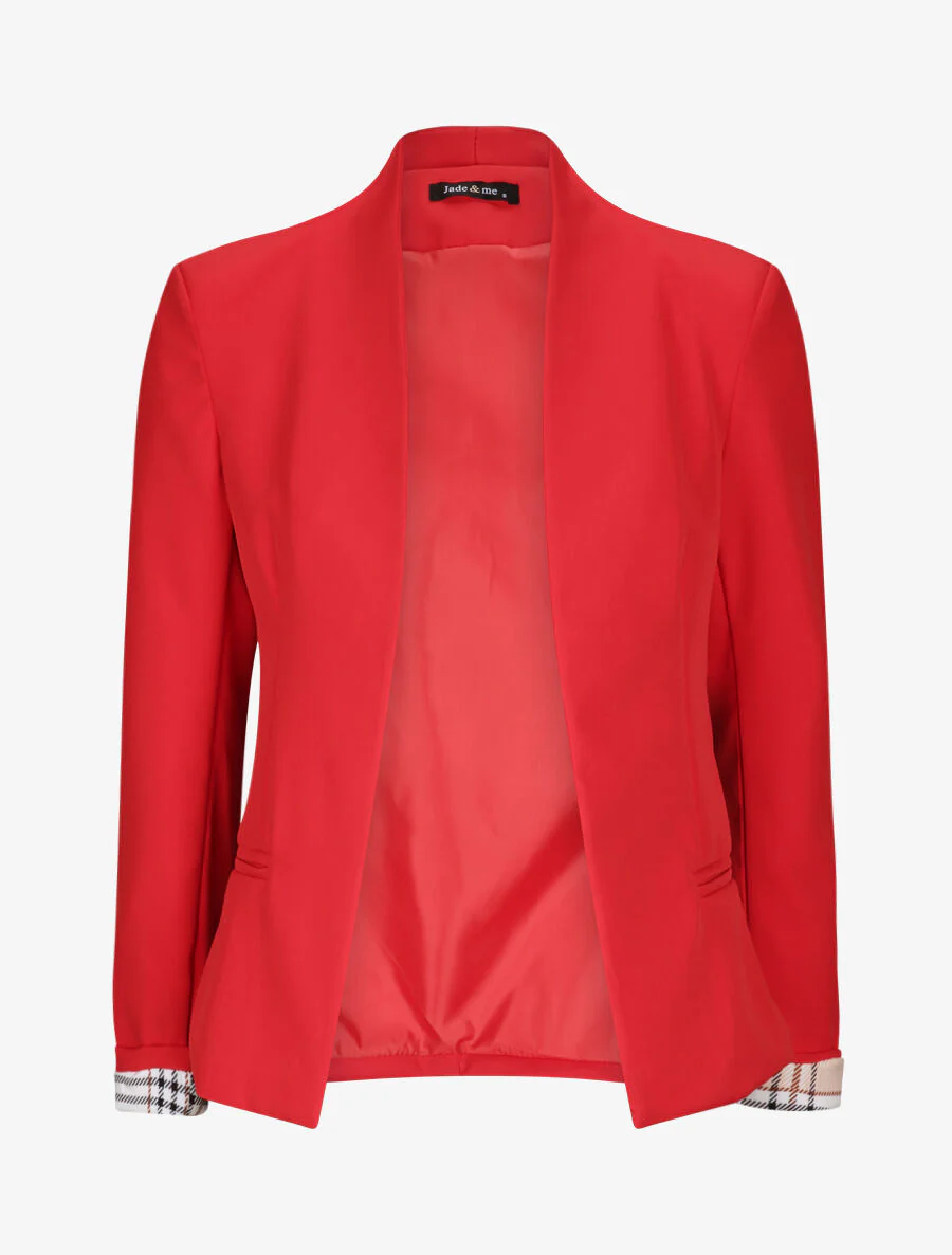 Rechte effen lange mouwen met vierkante revers jas - Rood