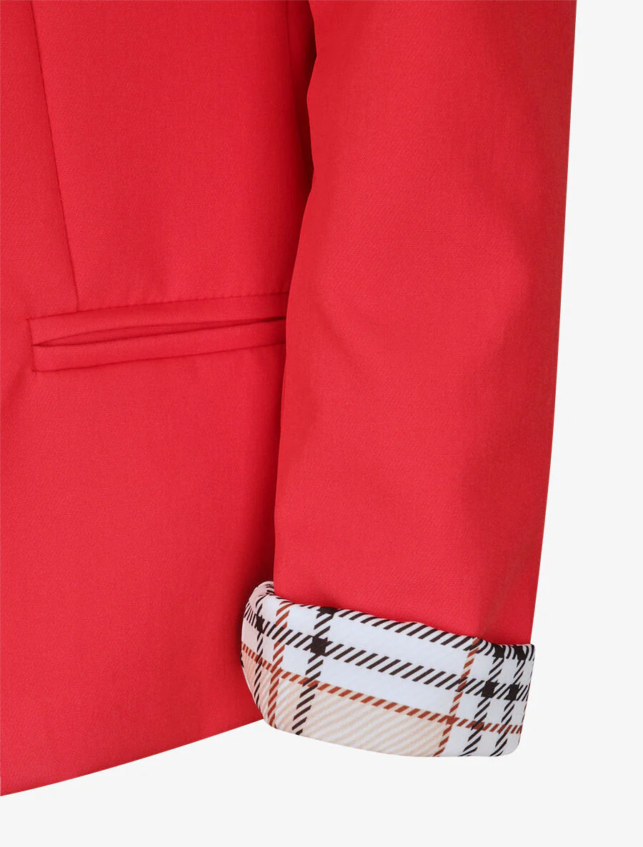 Rechte effen lange mouwen met vierkante revers jas - Rood - Image 3