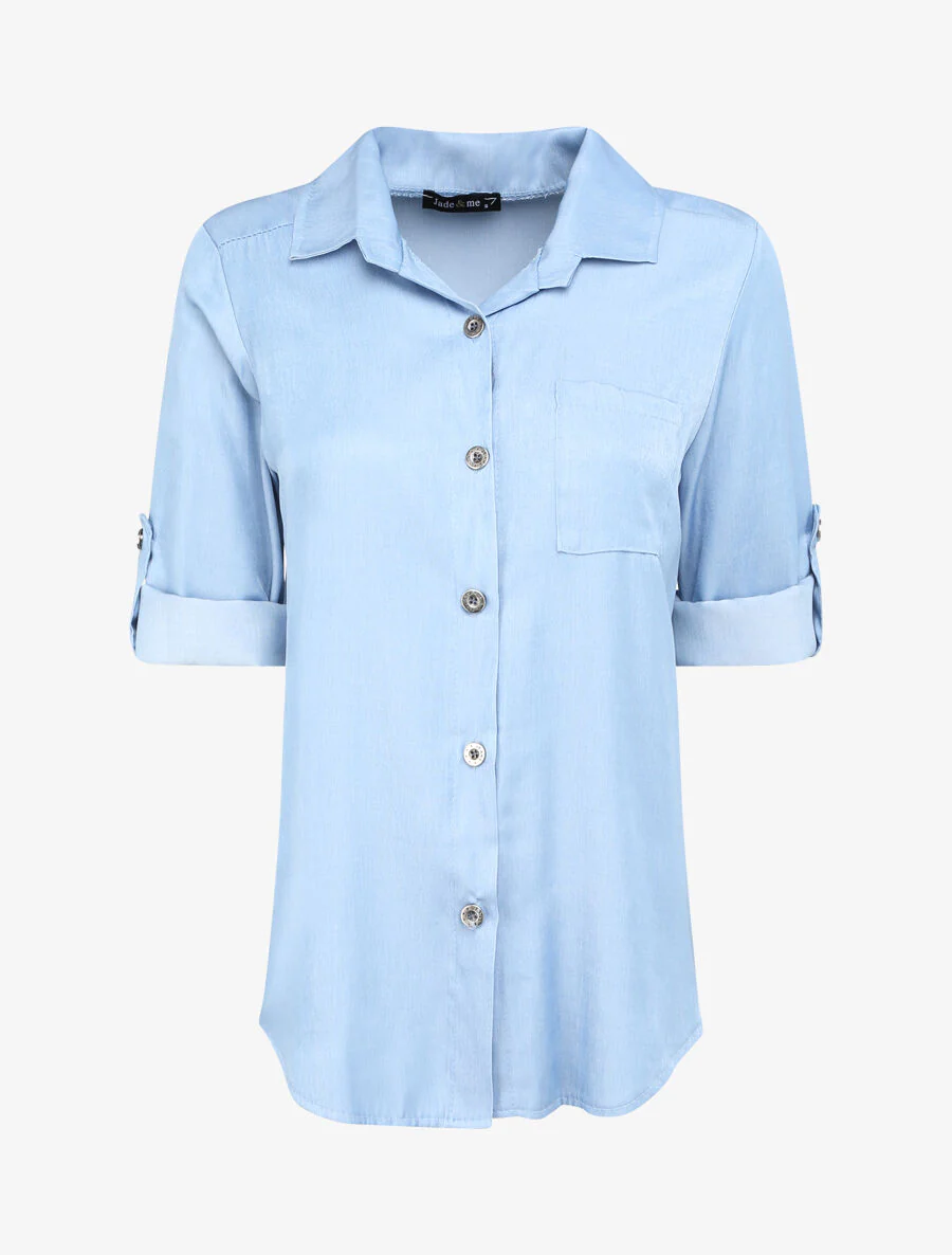 Recht effen overhemd in jeansstijl - Licht denim