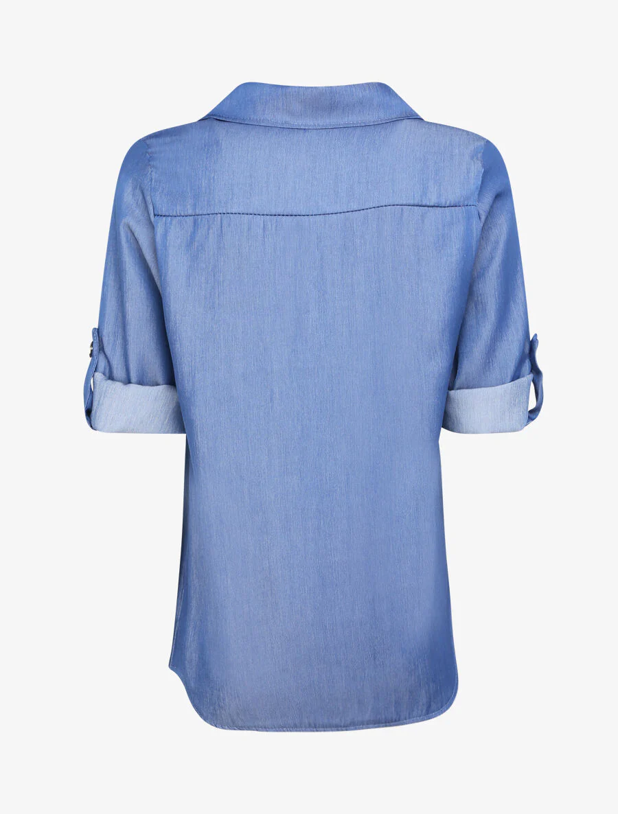 Recht effen overhemd in jeansstijl - Blauw denim - Image 2
