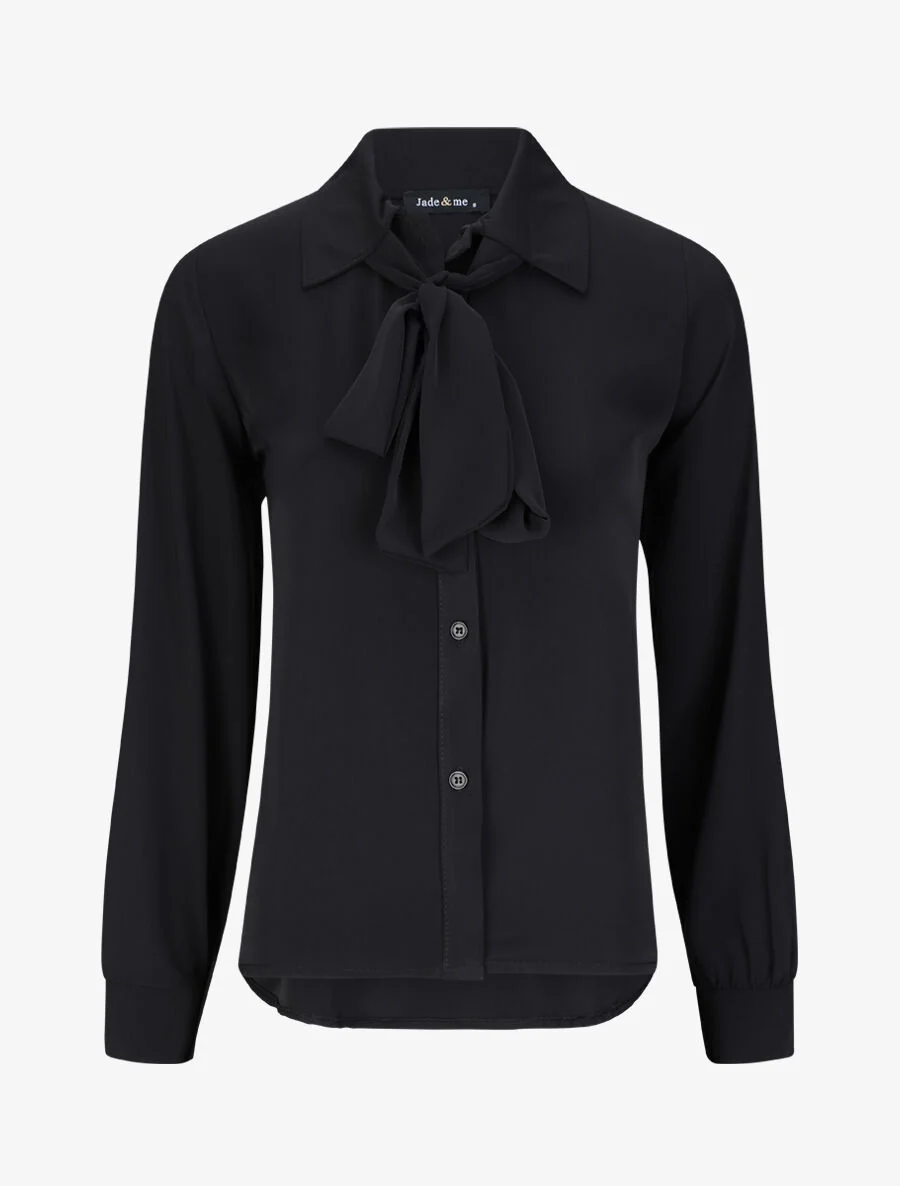Rechte effen shirt met een kraag - Zwart