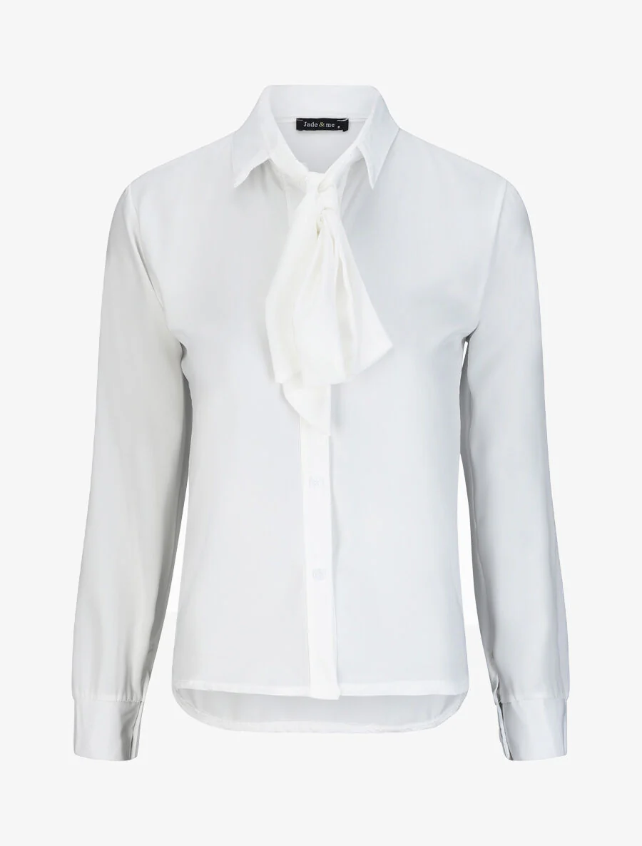 Rechte effen shirt met een kraag - Wit