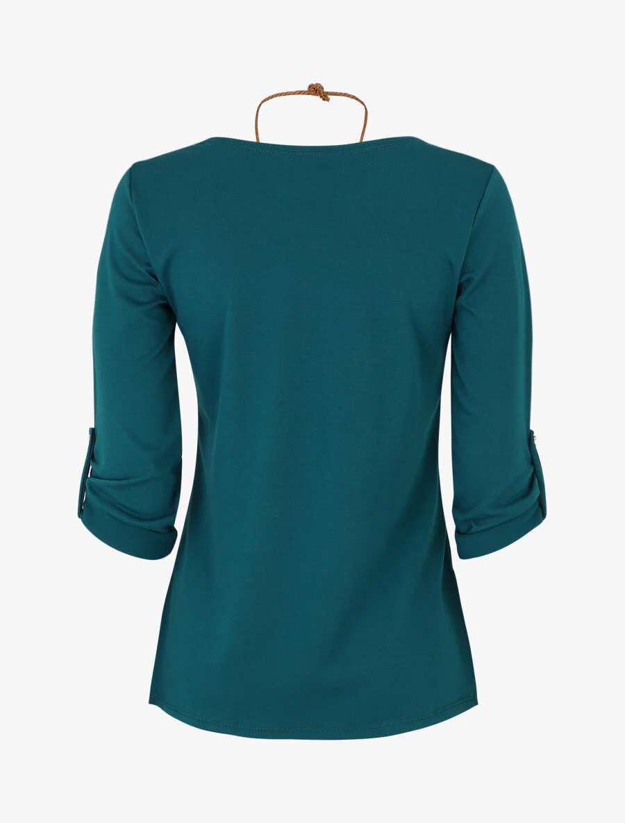 Rechte effen top met ronde hals - Blauwgroen - Image 2