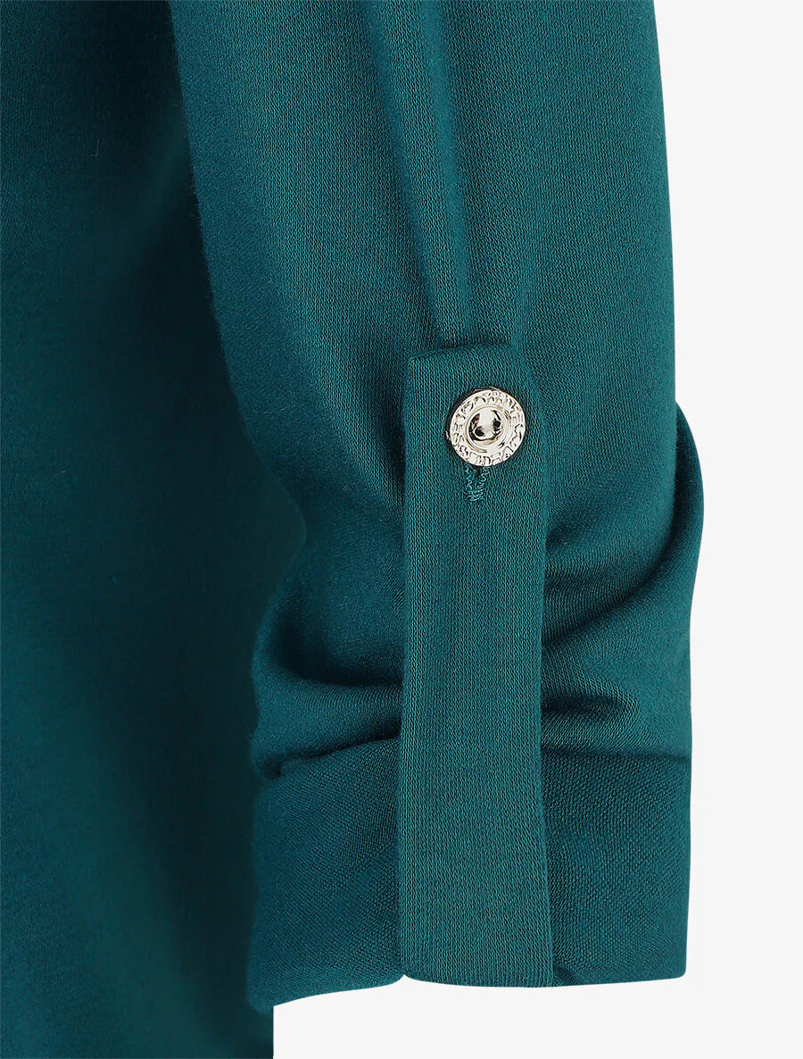 Rechte effen top met ronde hals - Blauwgroen - Image 3