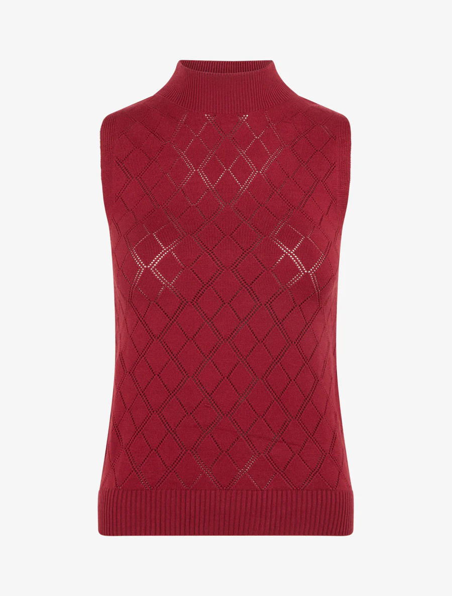Rechte gebreide tanktop met ruitpatroon. - Bordeaux