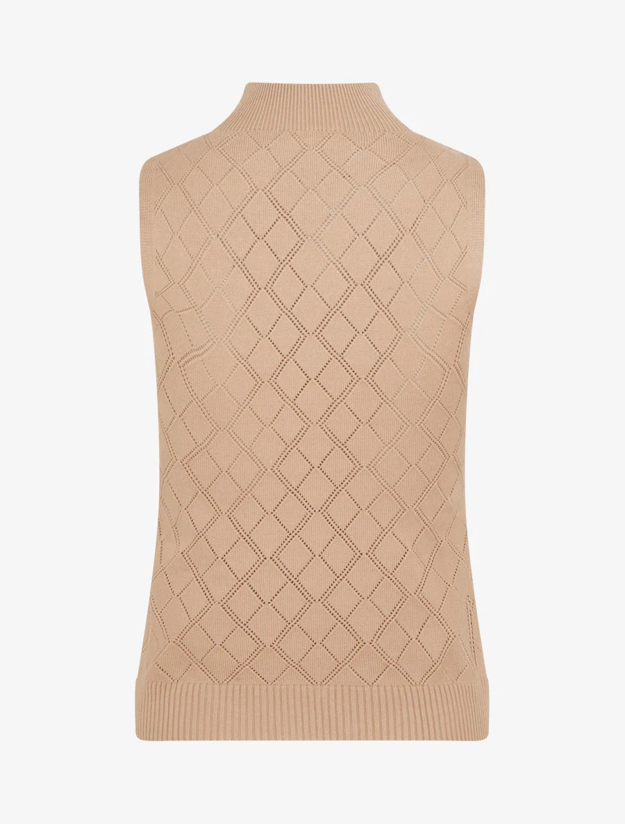 Rechte gebreide tanktop met ruitpatroon. - Beige - Image 2