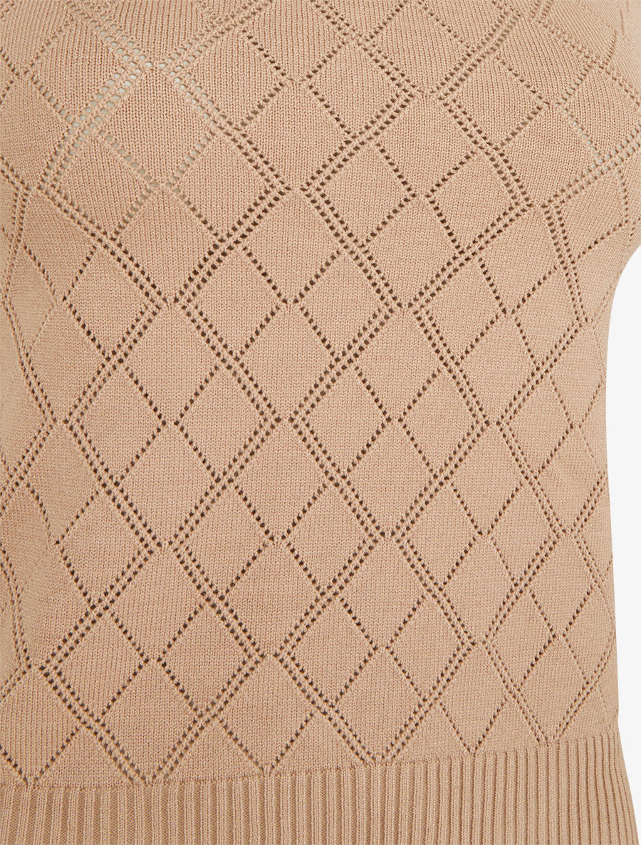 Rechte gebreide tanktop met ruitpatroon. - Beige - Image 3
